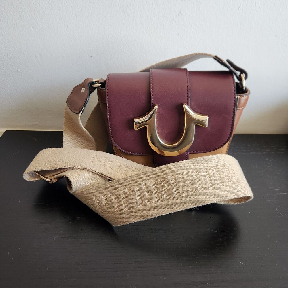 True Religion Women's Mini Flap Crossbody Bag purple brown retro streetwear